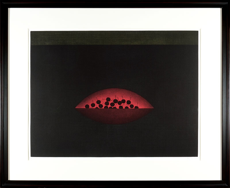 Hamaguchi Yozo “Red Bowl with Black Cherries”