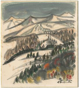 藤本東一良「自筆画色紙　雪の湯沢高原」