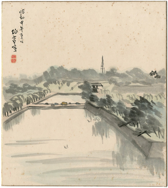 石井柏亭「自筆画色紙  」