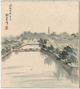 石井柏亭「自筆画色紙  」