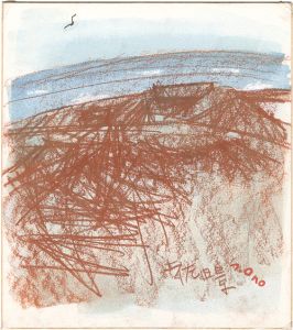 小野忠重「自筆画色紙　土佐砂浜」