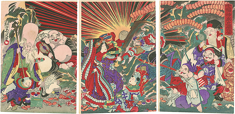 周延「七福神岩戸遊之図」