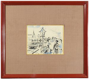 木村荘八「自筆画　鎧橋風景」