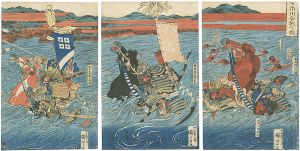 Kuniyoshi / Battle at the Uji River [宇治川合戦之図]
