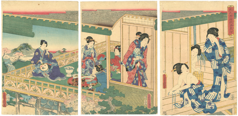 豊国三代「光氏君箱根温泉浴」