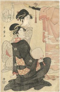 Utamaro / Six Jewel Rivers (Mutamagawa) / Hinazuru of the Chojiya [六玉川　丁子屋内　雛鶴]