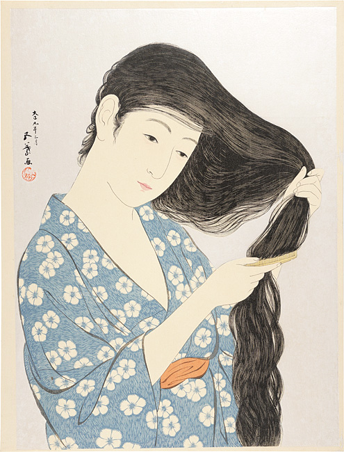 橋口五葉「髪梳ける女」