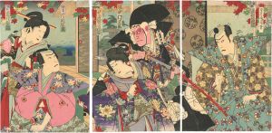 国周「芝居絵　苅萱桑門筑紫車榮 守宮酒」
