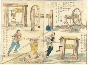 国輝二代「文部省発行教育錦絵 : 衣喰住之内家職幼絵解之図　数理図　輪軸」
