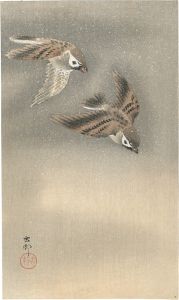 小原古邨（祥邨）「雪中の雀」
