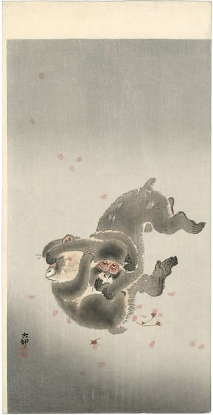 小原古邨（祥邨）「桜吹雪に小猿」