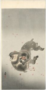 小原古邨（祥邨）「桜吹雪に小猿」