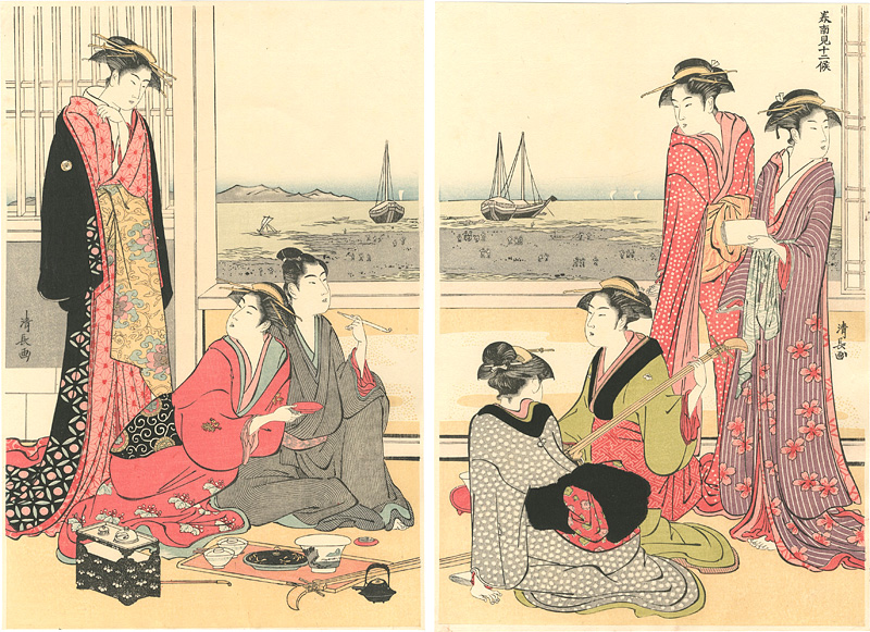 清長「美南見十二候　四月　品川沖の汐干【復刻版】」