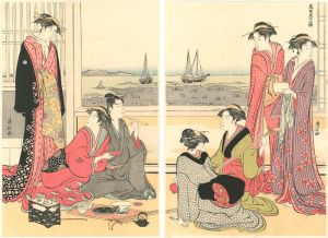 清長「美南見十二候　四月　品川沖の汐干【復刻版】」