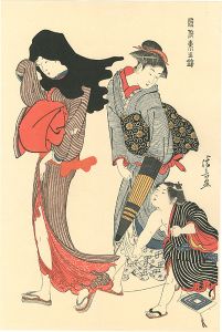 清長「風俗東之錦　凧糸の縺れ」