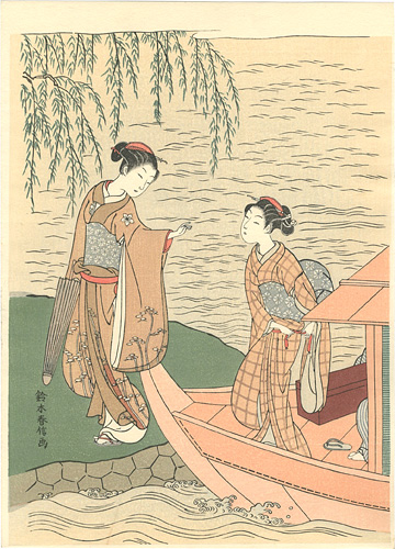 Harunobu “Two Girls Alighting from a Boat【Reproduction】”