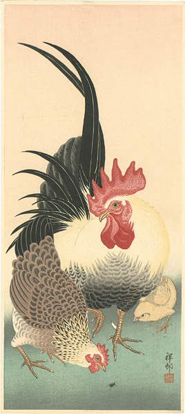 小原古邨（祥邨）「つがいの鶏」