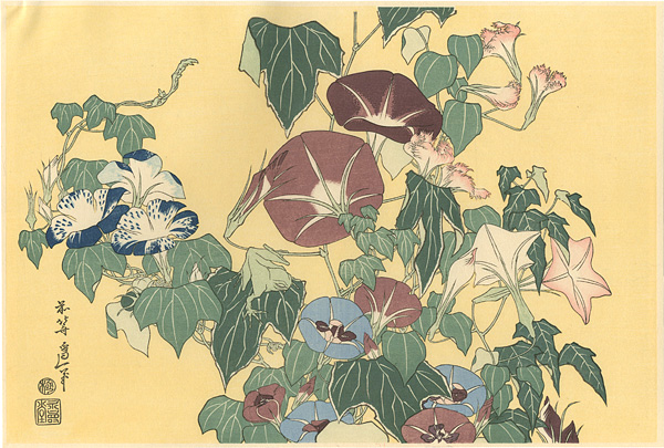 Hokusai “Morning-glory and Frog【Reproduction】”