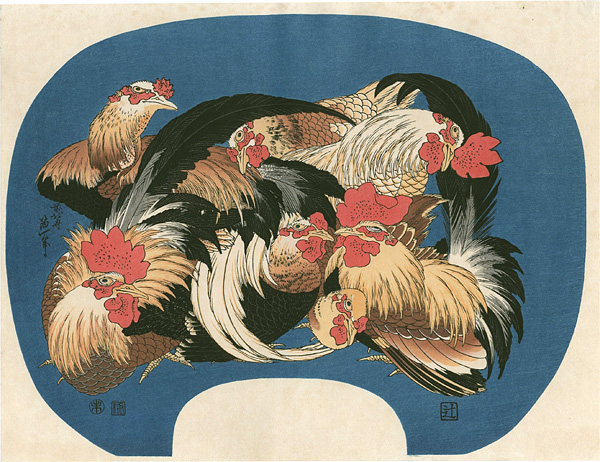 Hokusai “Roosters【Reproduction】”
