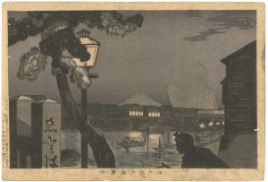 清親「江戸橋夕暮冨士」