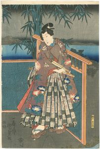 Kunisada II / 8 Views of Omi / Autumn Moon at Ishiyama  [近江八景之内　石山秋月]