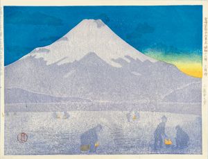 Koizumi Kishio / 36 Views of Fuji, the Holy Mountain / Twilight Comes to Lake Yamanaka as People Fish Pond Smelts through Ice