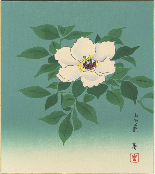 徳力富吉郎「木版画色紙　山芍薬」