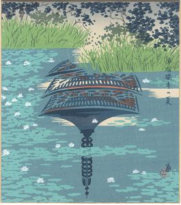 徳力富吉郎「木版画色紙　浄瑠璃寺の夏」