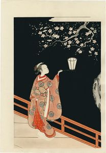 Woman Admiring Plum Blossoms at Night
