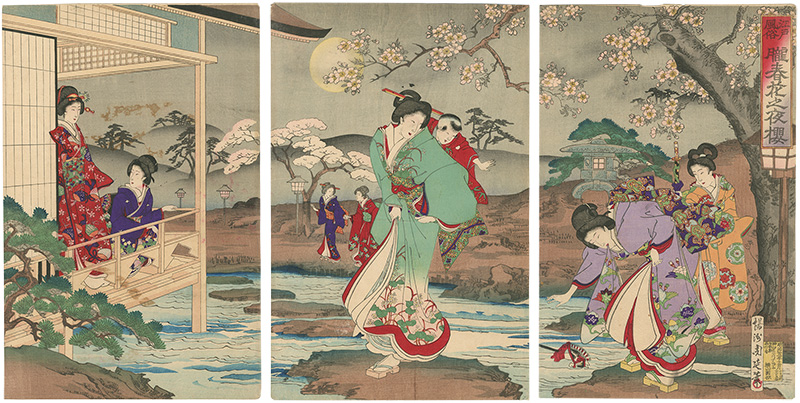 Chikanobu “Customs of Edo: Hazy Spring Flowers/ Cherry Blossoms at Night”