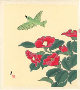 徳力富吉郎「うぐいすと椿（仮題）」