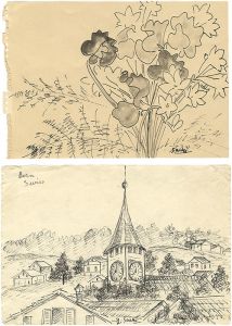 佐伯米子「自筆画稿　ベルン　スイス／花」
