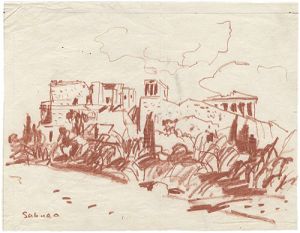 宮本三郎「自筆画稿　古城（仮題）」