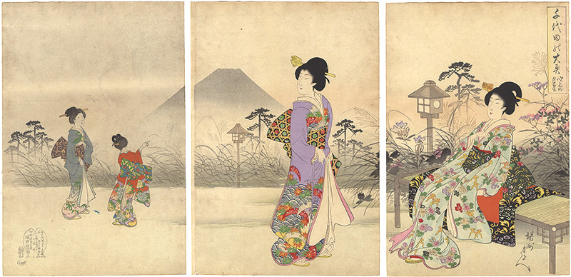 周延「千代田之大奥　吹上の夕富士」