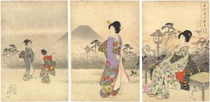 周延「千代田之大奥　吹上の夕富士」