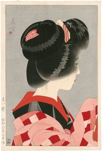 山川秀峰「婦女四題　赤い襟」