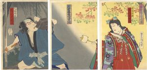 国周「織姫繻子緑色糸　花菖蒲慶安実記」