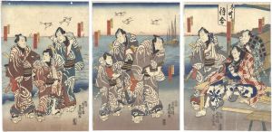 豊国三代「幡随長兵衛出迎え図」