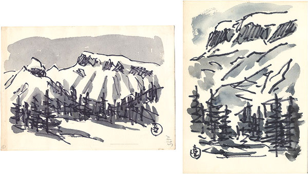 坂本直行「自筆画稿 手稲山の壁　手稲山の壁とカメ岩」