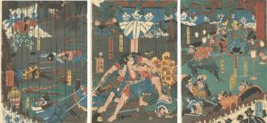 芳員「建久四年五月廿八日富士之裾野曽我兄弟夜討本望之図」