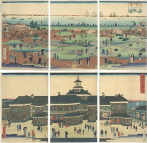 広重三代「東都築地ホテル館之図／東都築地ホテル館 庭前の図」