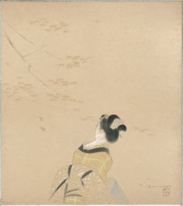 岩田専太郎「自筆色紙 紅葉（仮題）」