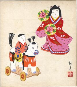 清水桂月「自筆色紙　人形」