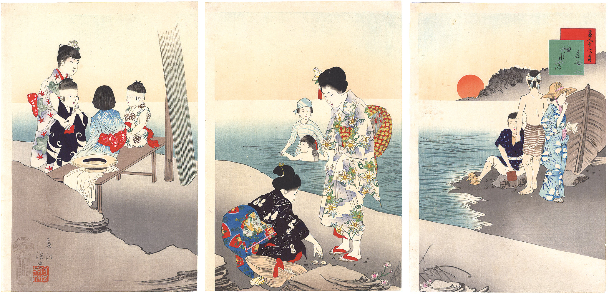 春汀「美人十二ヶ月　其七 海水浴」