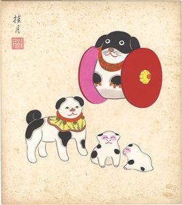 清水桂月「自筆色紙　人形」