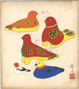 清水桂月「自筆色紙　人形」
