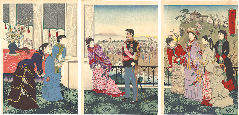 清親「御代春恵の梅園」