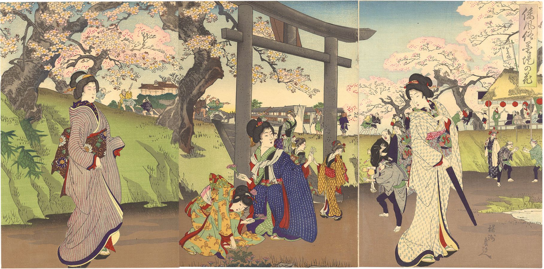 周延「倭風俗墨堤の花」