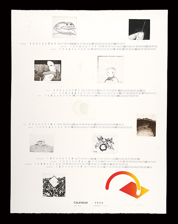 Nomiyama Gyoji, Kiyotsuka Noriko, Tamura Fumio, Komai Tetsuro, Oyamatsu Takashi, Ono Tadashige, Fukuoka Yasuhiko, Fukuzawa Ichiro, Nakabayashi Churyo, Hara Takeshi “Tokyo University of the Arts original prints calender 1973”