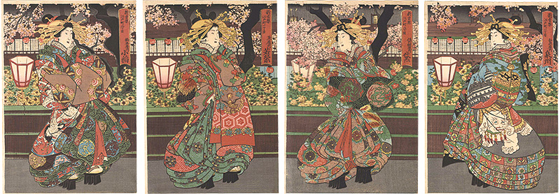 作者不詳「夜桜に遊女」